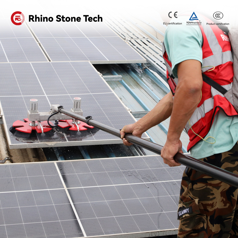 Water Fed Double Head Electric Solar Panel Rotating Cleaning Brush Kits PV Energy System Dust Removal Solar Farm