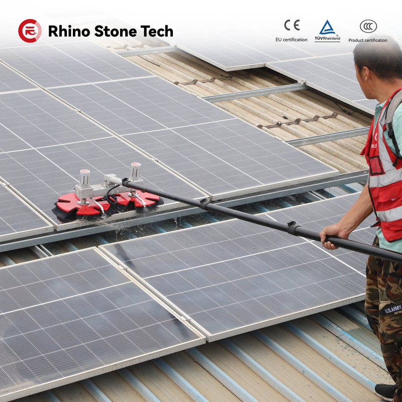 Water Fed Double Head Electric Solar Panel Rotating Cleaning Brush Kits PV Energy System Dust Removal Solar Farm