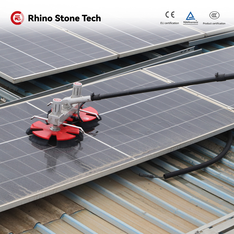 Solar Panel Cleaning Tools Extending Water Fed Wash Brush Spin Scrubber Equipment Powered Brush Systems