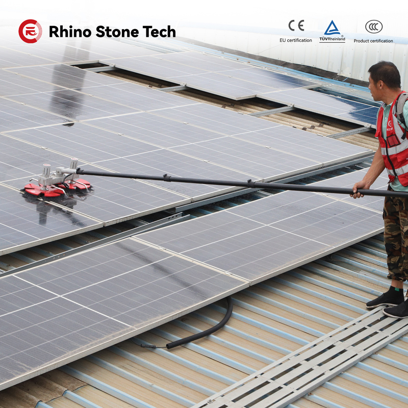 Solar Panel Cleaning Tools Extending Water Fed Wash Brush Spin Scrubber Equipment Powered Brush Systems