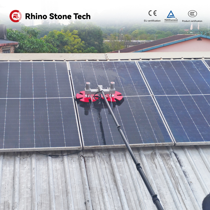 Dual Disc Solar Panels Cleaning Brush Rooftop/Mountain/Farming /BIPV Systems PV Array Units Washing Toolings Kit