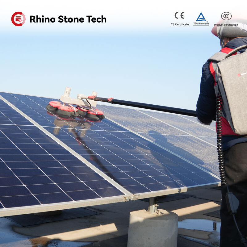 Dual Disc Photovoltaic Panels Cleaner Rotary Solar Cleaning Brush with Lithium Battery 3.6m 5.4m 7.5m Carbon Fiber Telescopic Rod
