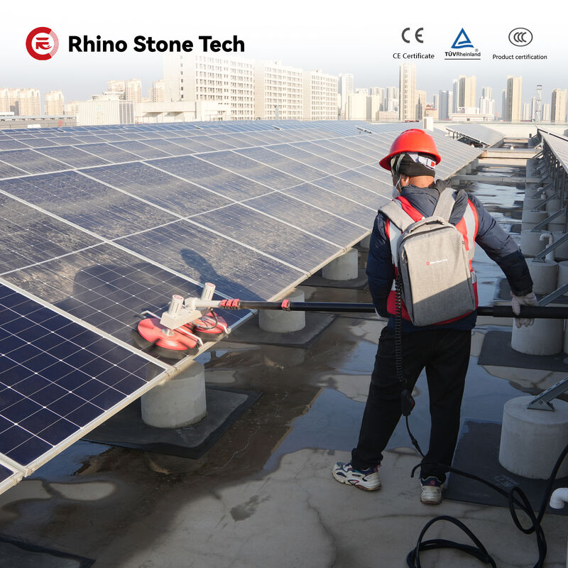 Twin Disc Solar Panel Cleaning Brush with Heavy-Dust Scrubber Machine Robot PV Water Spraying Washing Kit