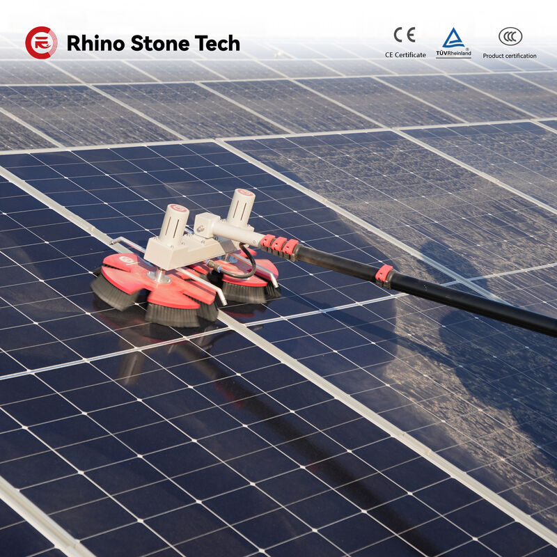 Twin Disc Solar Panel Cleaning Brush with Heavy-Dust Scrubber Machine Robot PV Water Spraying Washing Kit