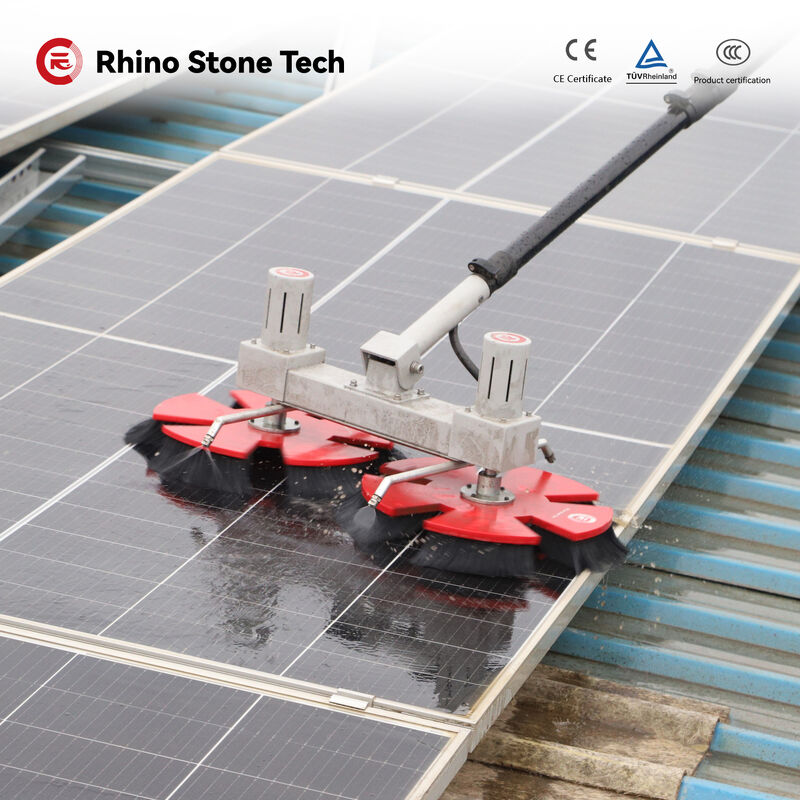 Solar Panel Rotating Brush Designed to Protect Photovoltaic Panels from Scratches While Removing Dust and Dirt Efficiently
