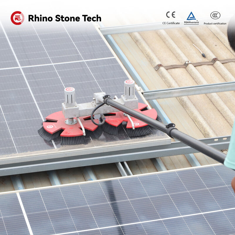 Solar Panel Rotating Brush Designed to Protect Photovoltaic Panels from Scratches While Removing Dust and Dirt Efficiently