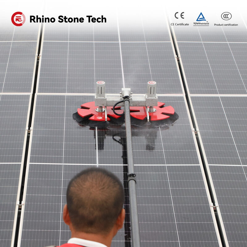 Lithium Battery Solar Panel Cleaning Dual Rotating Brush and Telescopic Pole for Rooftop PV Systems