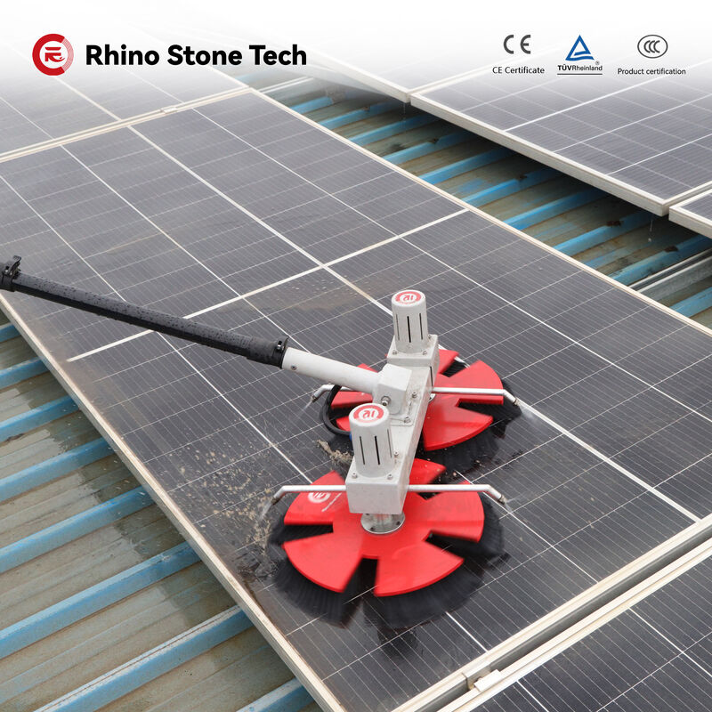 Dual-Disc Solar Panel Cleaning Brush with Carbon Fiber Telescopic Pole and 360 RPM Brushless Motor