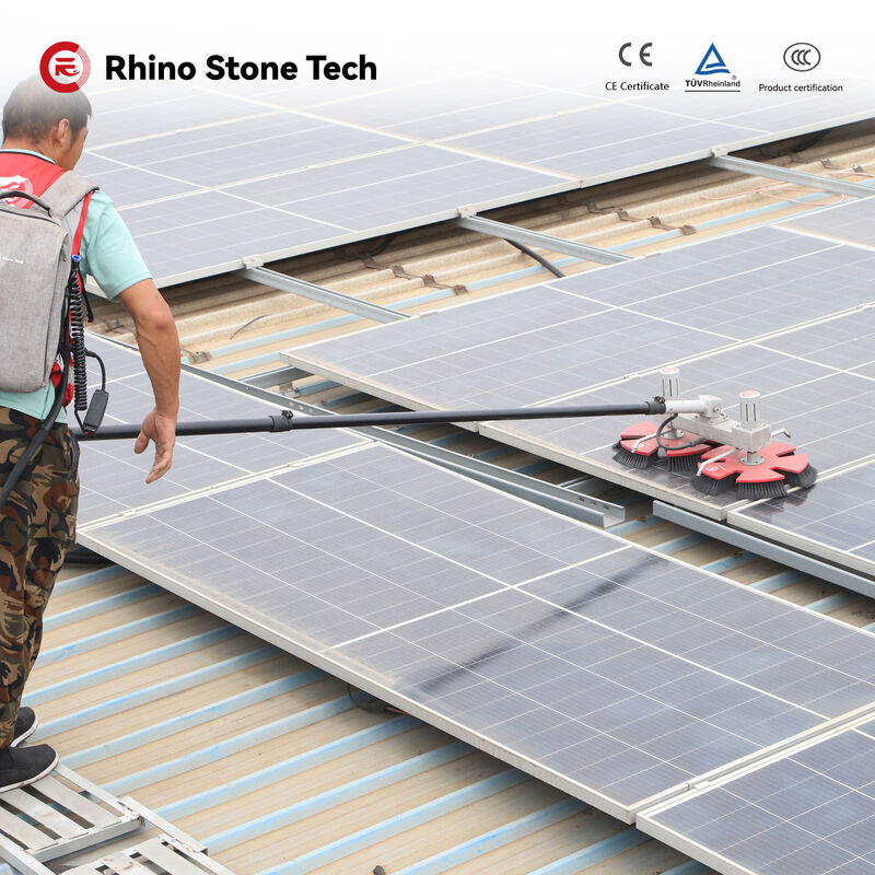 Solar Panel Cleaning Brush with Dual Disc Design Featuring Anti Static Nylon Bristles and Rotatable Brush Head for Dust Removal