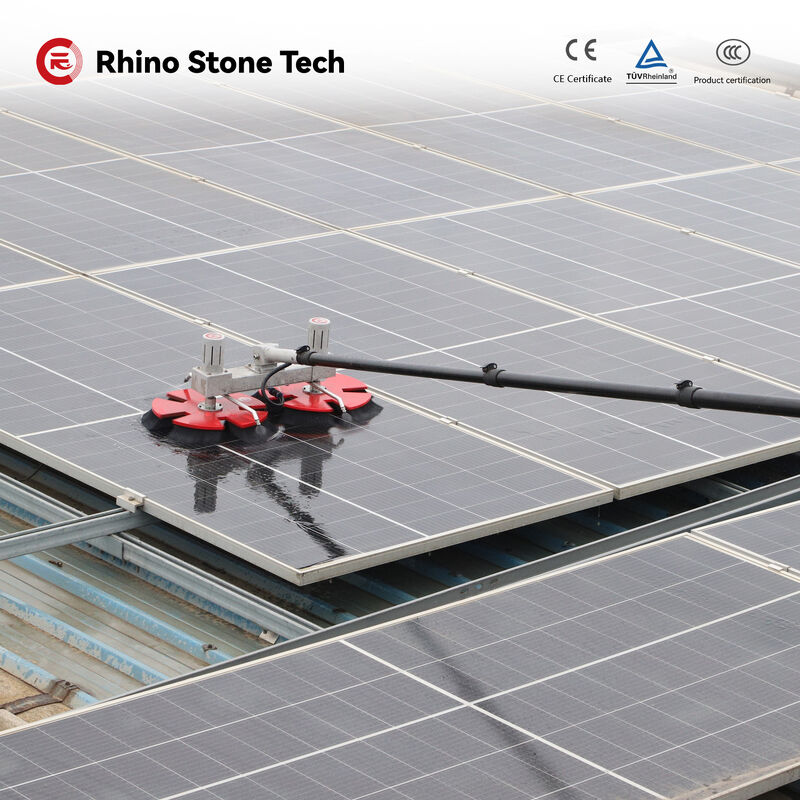 Anti-Skid Lightweight Solar Panel Cleaning Brush with Dual-Motor Balanced Drive and Carbon Fiber Telescopic Pole for PV Module Cleaning