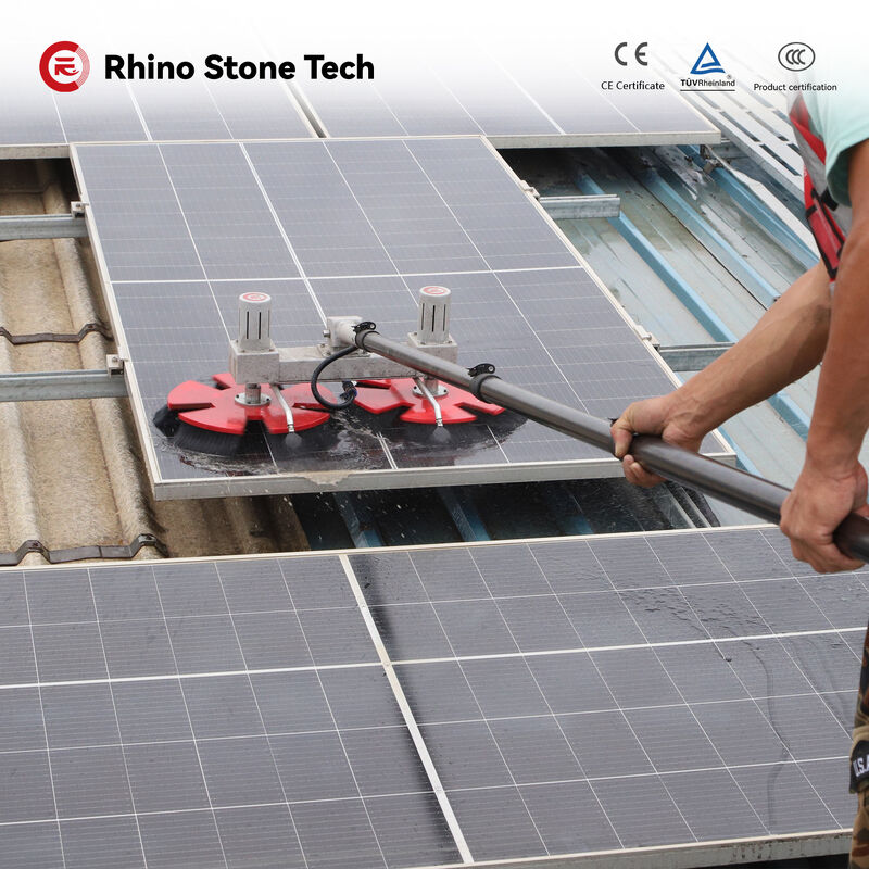 Solar Panel Cleaning Brush with Dual Disc Five Petal Brush Head for Safe Photovoltaic Panel Maintenance and Dust Removal