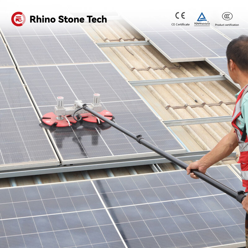 Anti-Skid Lightweight Solar Panel Cleaning Brush with Dual-Motor Balanced Drive and Carbon Fiber Telescopic Pole for PV Module Cleaning