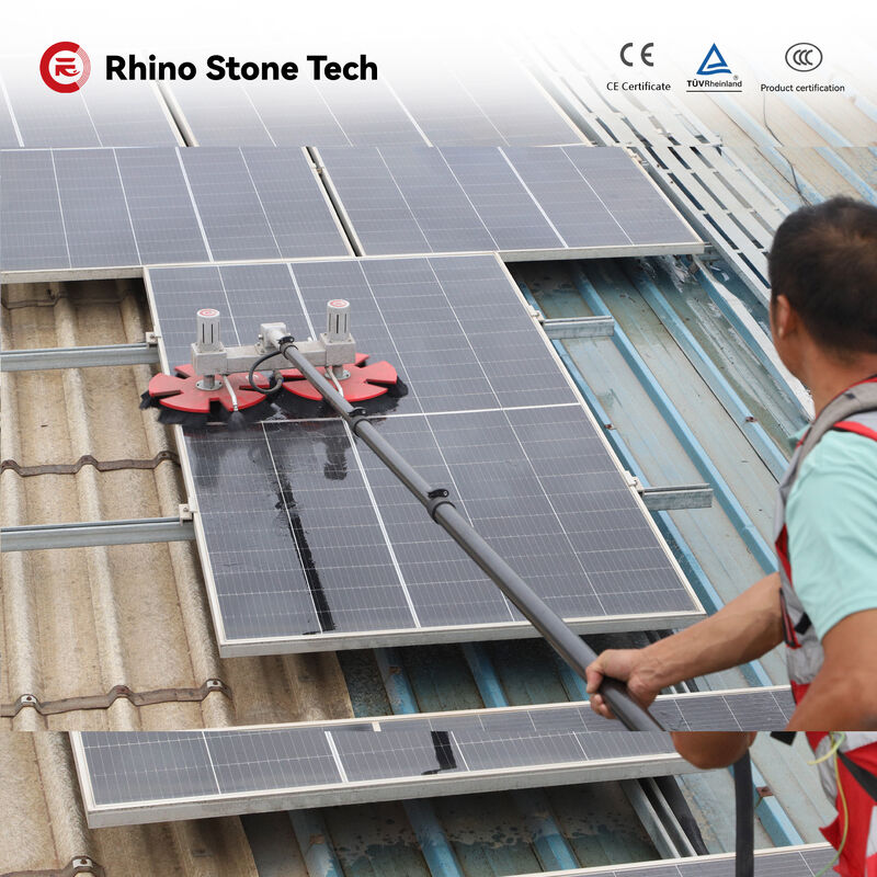 Photovoltaic Cleaning Brush with Carbon Fiber Telescopic Rod Dual Brushless Motor and Five-Lobe Brush Head for Solar Panel Cleaning