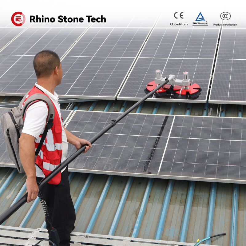 Double Head Solar Panel Cleaning Brush with Carbon Fiber Telescopic Rod and Lithium Battery for Efficient Photovoltaic Cleaning