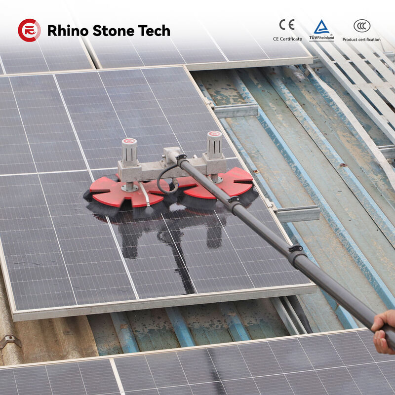 Double Head Electric Solar Panel Cleaning Brush with Carbon Fiber Telescopic Rod 360 RPM Brushless Motor and 690mm Cleaning Width