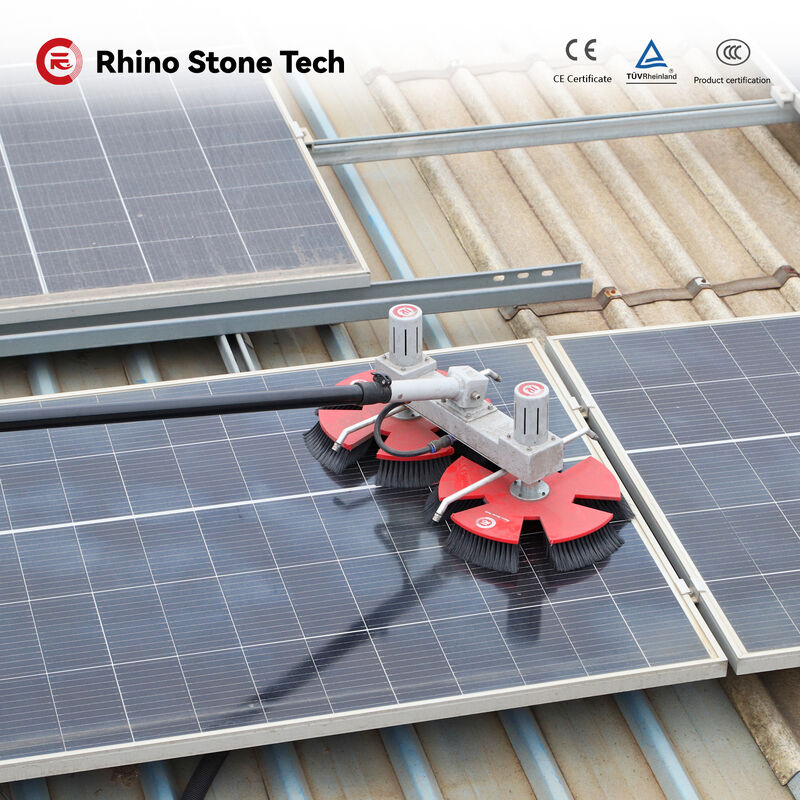 Double Head Electric Solar Panel Cleaning Brush with Carbon Fiber Telescopic Rod 360 RPM Brushless Motor and 690mm Cleaning Width