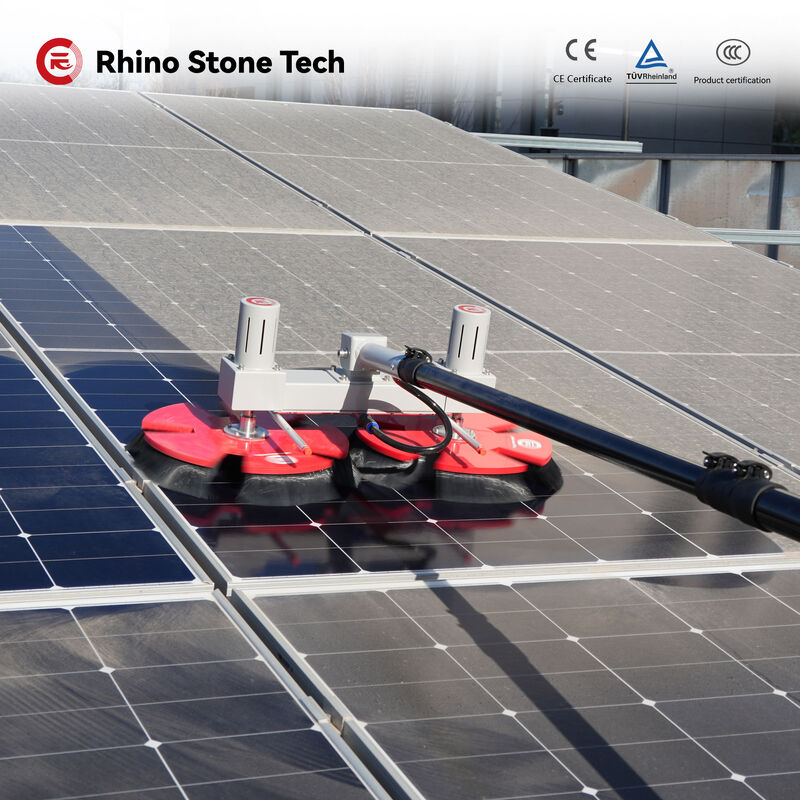 Lithium Battery Solar Panel Cleaning Dual Rotating Brush and Telescopic Pole for Rooftop PV Systems