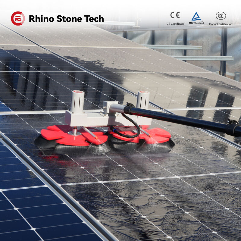 Lithium Battery Solar Panel Cleaning Dual Rotating Brush and Telescopic Pole for Rooftop PV Systems